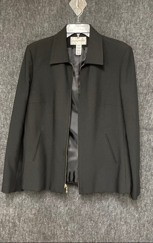 Evan-Picone Women's Black Full Zip Pointed Collar Blazer Jacket Size 12