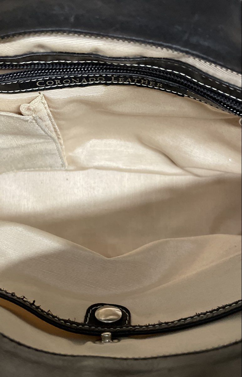 Coronado Leather Black Leather Large Tote Handbag Contrast Stitching