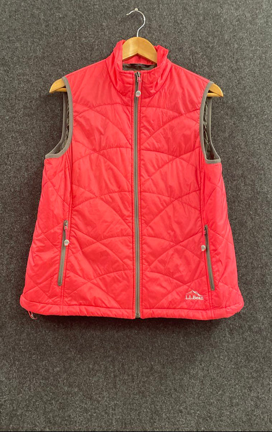 L.L. Bean Women's Quilted Vest Coral Pink Full Zip Insulated Sz L Petite