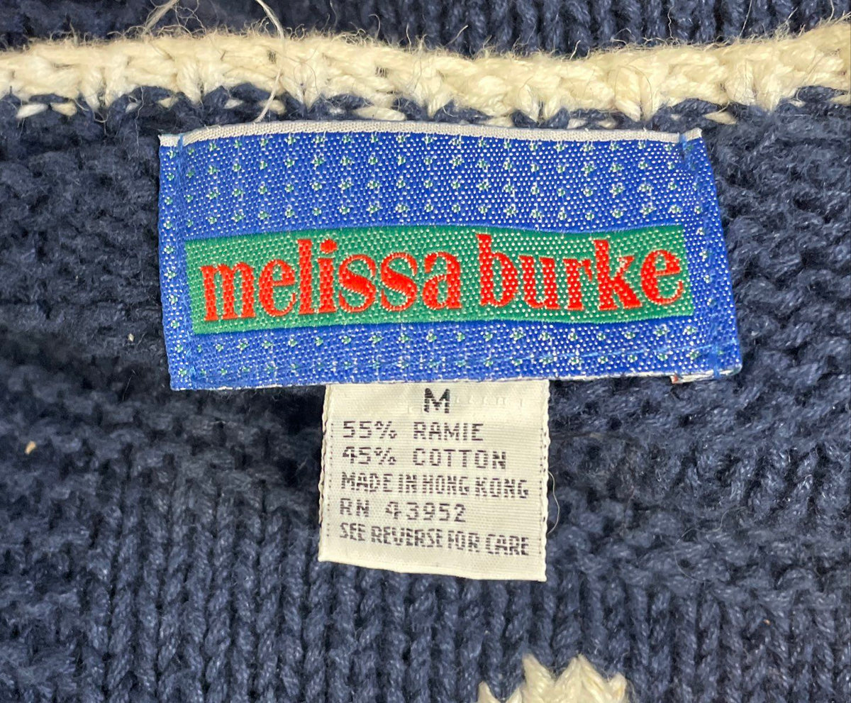 Vintage 90s Melissa Burke Women's Nautical Navy Anchor Sailboat Sweater Sz M