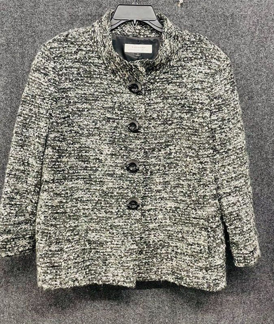 Tahari Arthur S. Levine Women's Tweed Blazer Jacket Black White Mock Neck Sz 18