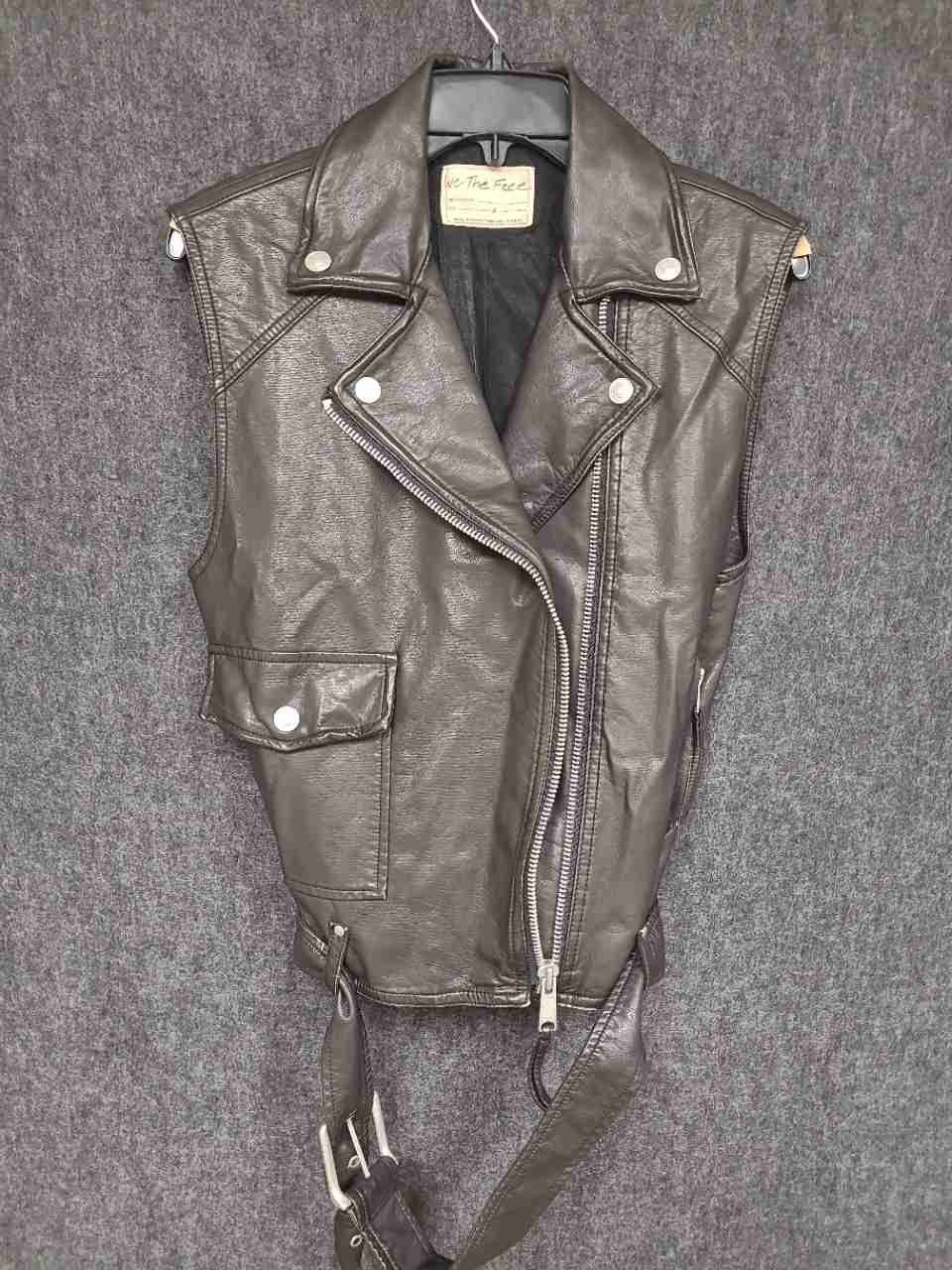 We The Free Women's Dark Brown Moto Biker Vest Belted Asymmetrical Zip Sz S