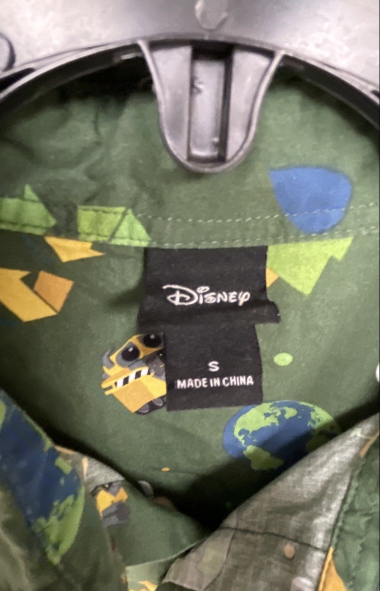 Disney Pixar Wall-E Eve All Over Print AOP Button Down Shirt Green Sz S