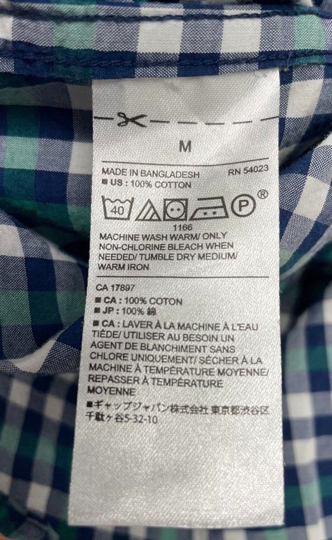 Banana Republic Men's Green Navy Plaid Soft Wash Standard Fit Shirt Size M