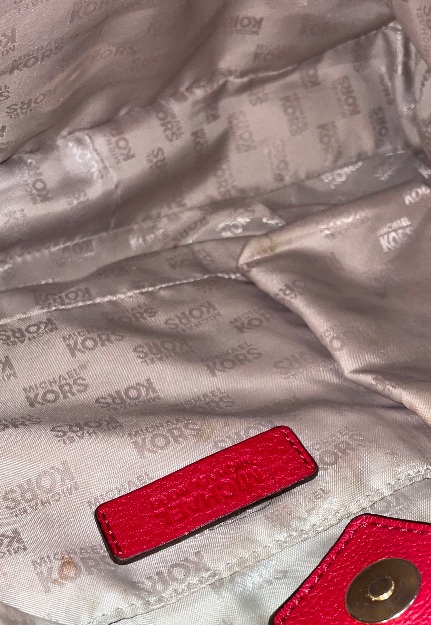 Michael Kors Red Pebbled Leather Fulton Shoulder Bag Gold Hardware