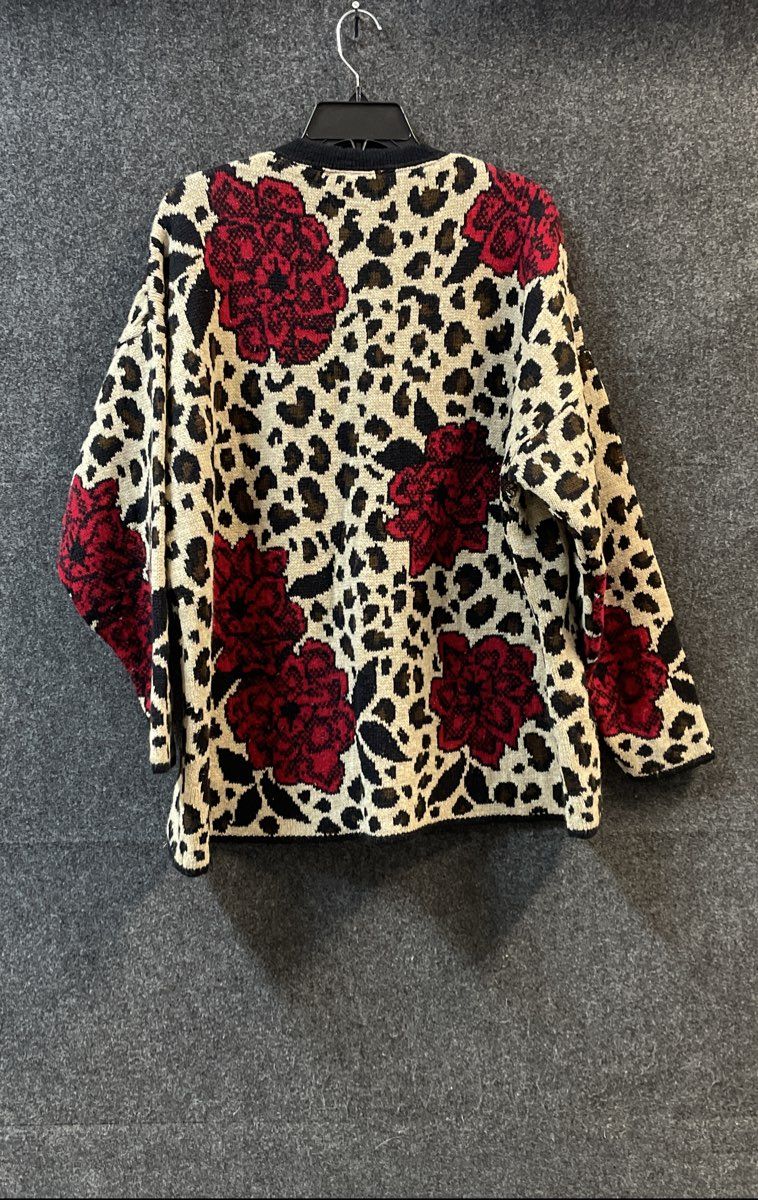 Vintage 90s Just For Women Leopard Floral Rose Sweater USA Sz 3X