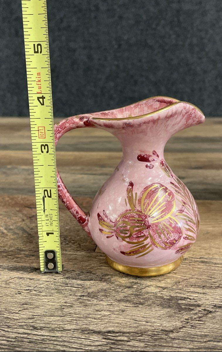 Vintage Rose Capri Hand Painted Mini Pitcher Ewer Made in Holland Pink Gold Gilt