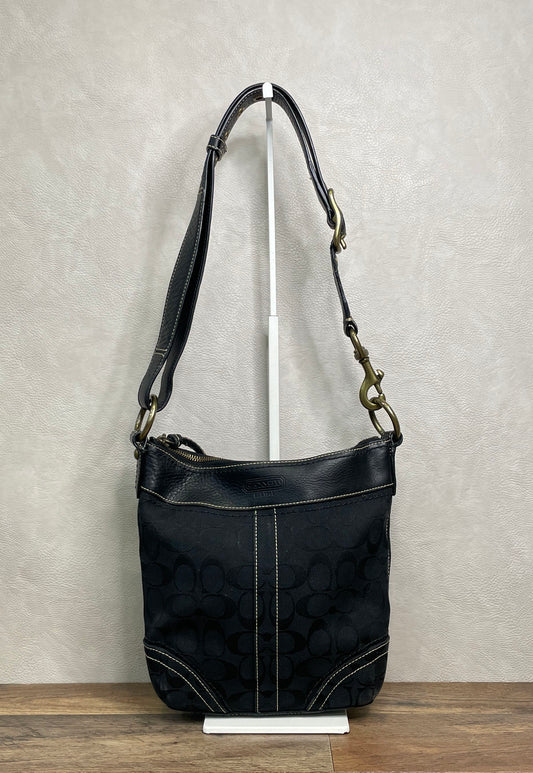 Coach Black Signature Jacquard Leather Trim Small Shoulder Crossbody Bag 10402