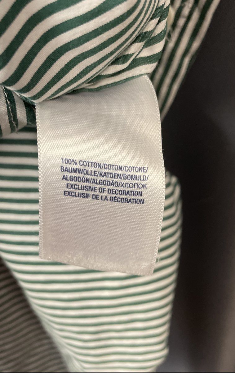 Polo Ralph Lauren Girls Green White Pinstripe Shirt Dress Roll Tab Sleeve Sz 12