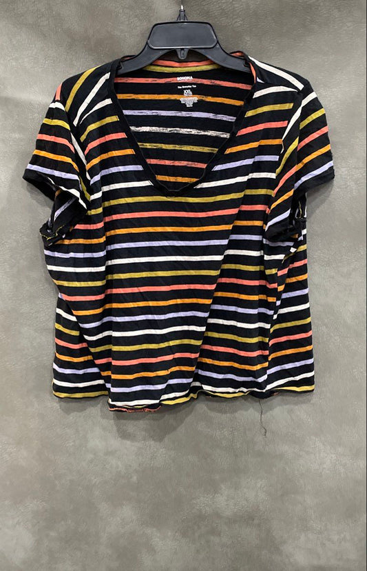 Sonoma Women's The Everyday Tee Black Multicolor Striped V-Neck Shirt XXL