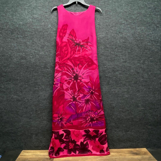 Vintage 90s AGB Byer California Women's Pink Tropical Floral Maxi Dress Sz 10