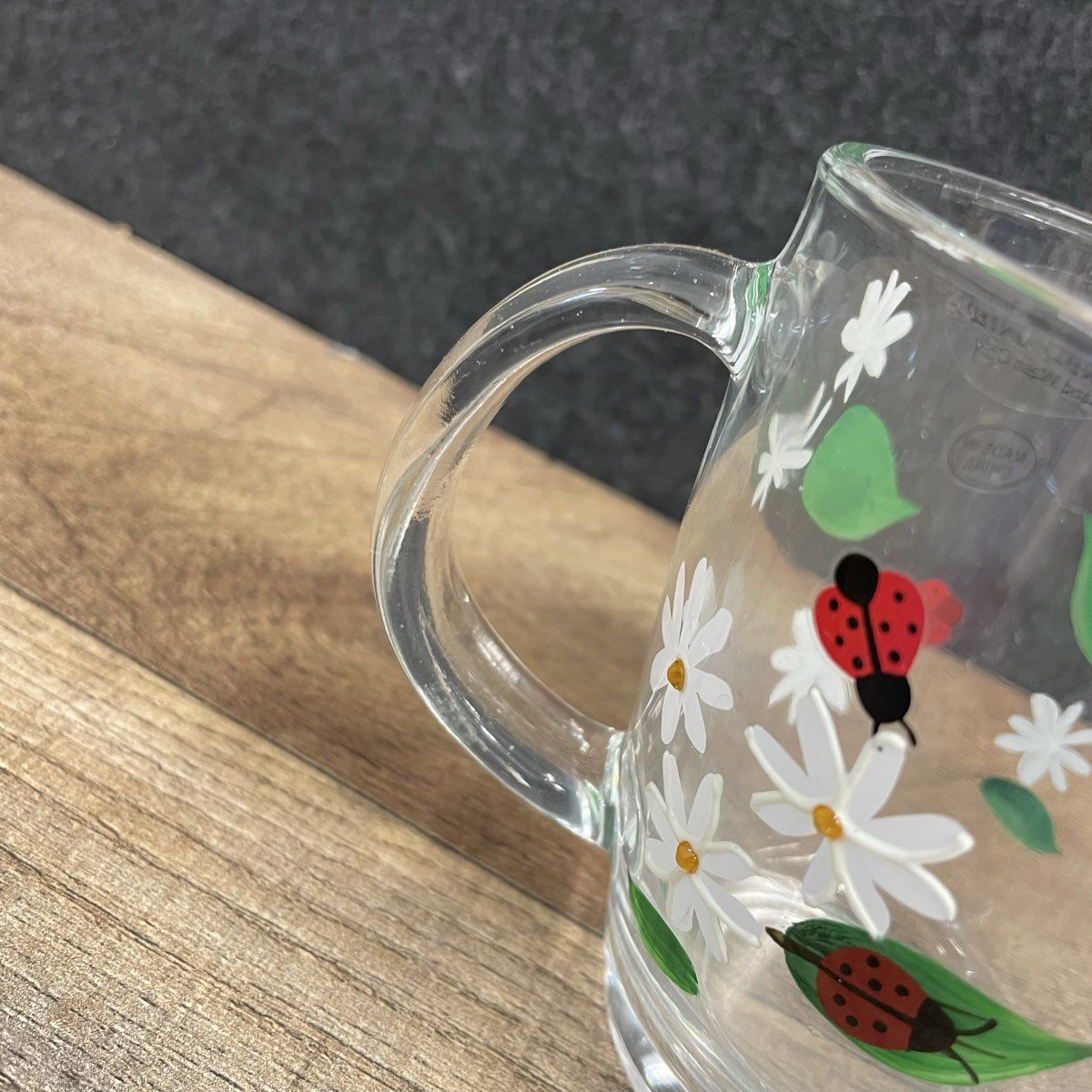 Set 3 Hand-painted Glass Mugs Daisy and Ladybug Design
