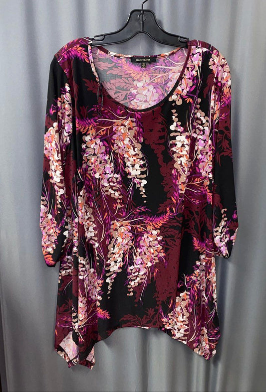 Ellen Weaver Women's Black Floral Sharkbite Hem 3/4 Sleeve Dress Sz 1X