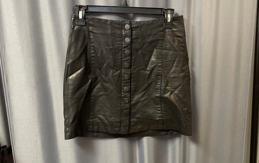 Free People Women's Black Faux Leather Button Front Mini Skirt Pleather Sz 0