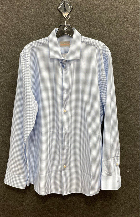 Perry Ellis Portfolio Men's Blue Gingham Stretch Dress Shirt Sz L 16-16.5