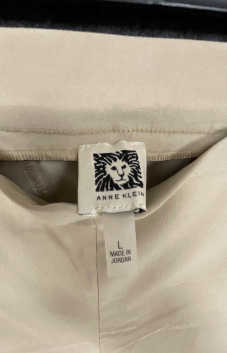 Anne Klein Women's Beige Pull-on Pants Trousers Gold Stud Accents Size L