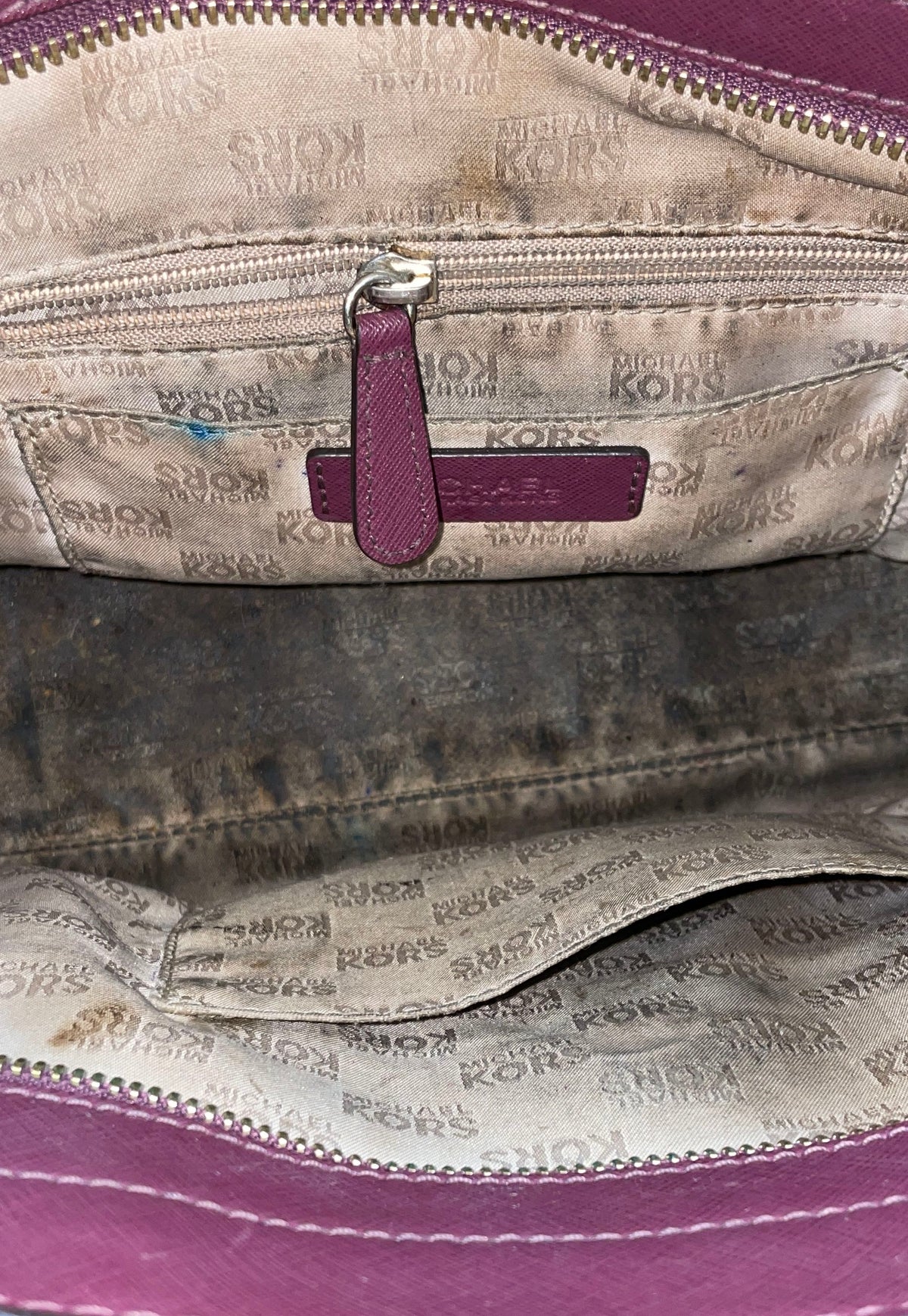 Michael Kors Purple Saffiano Leather Satchel Handbag Gold Hardware Turn Lock