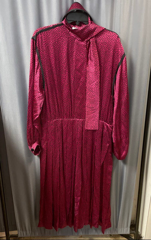 Vintage 80s Albert Nipon Silk Pussy Bow Dress Polka Dot Scarlet Black Sz 14