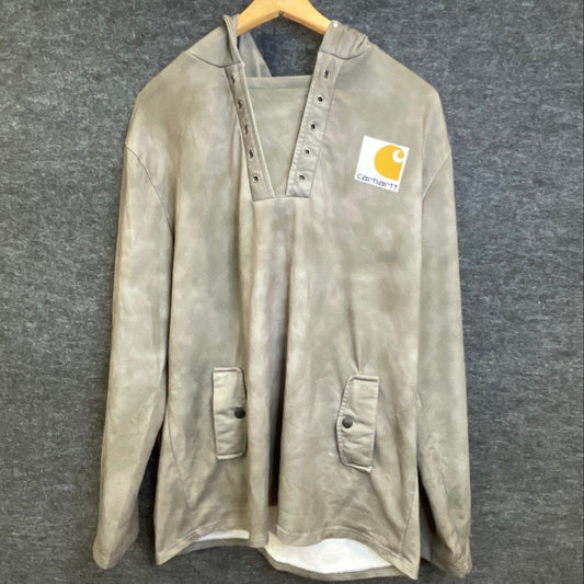 Carhartt Men's Gray Button Placket Hooded Pullover Sweatshirt Snap Pockets XXL