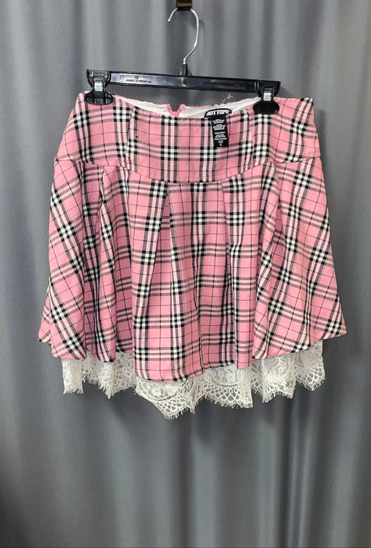 Hot Topic Women's Pink Plaid Pleated Mini Skirt Lace Trim Size XL