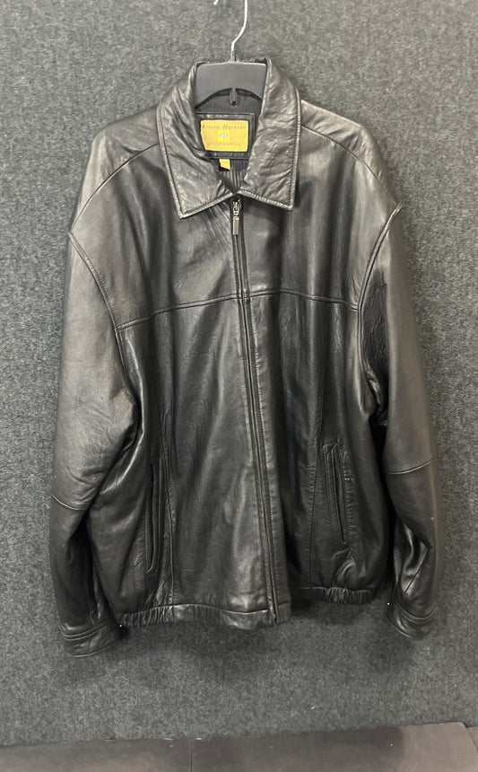 Boston Harbour Men's Black Leather Full Zip Outdoorwear Jacket Sz 3XLT