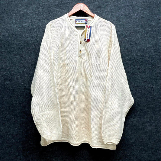 Vintage 90s Concrete Henley Waffle Knit Sweater Cream Streetwear NWT Sz L