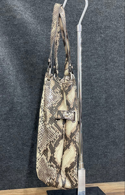Nicole by Nicole Miller Snake Skin Leather Hobo Shoulder Bag Silver Tone