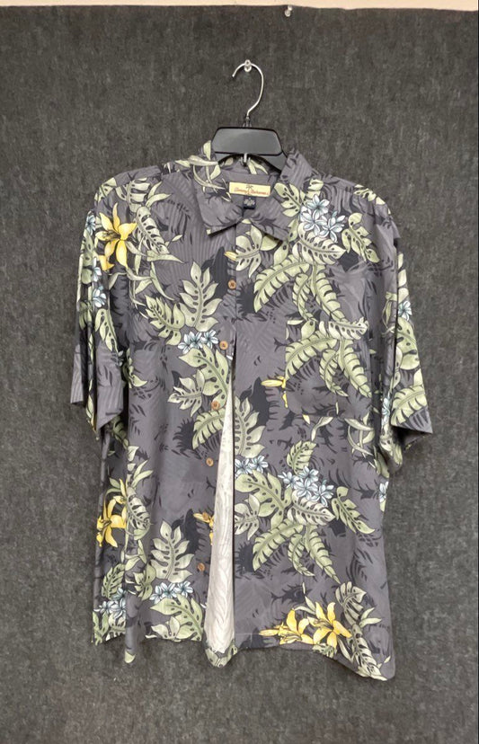 Tommy Bahama Men's Gray Silk Tropical Floral Lily Hawaiian Camp Shirt Sz M