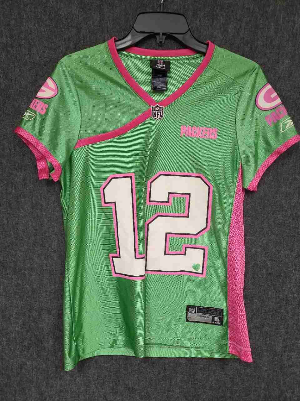 Reebok Women's Green Bay Packers Aaron Rodgers 12 Jersey Green Pink Sz S