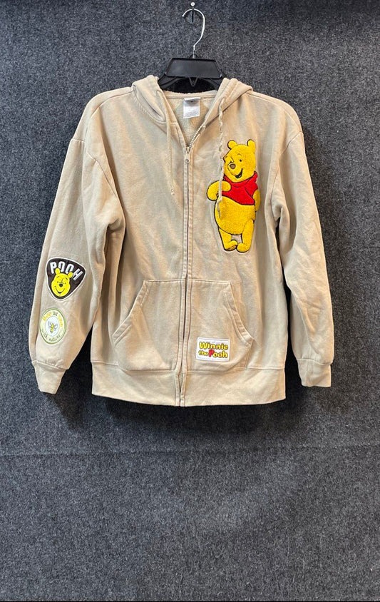 Disney Women's Winnie The Pooh Chenille Patch Full Zip Hoodie Sand Sz S
