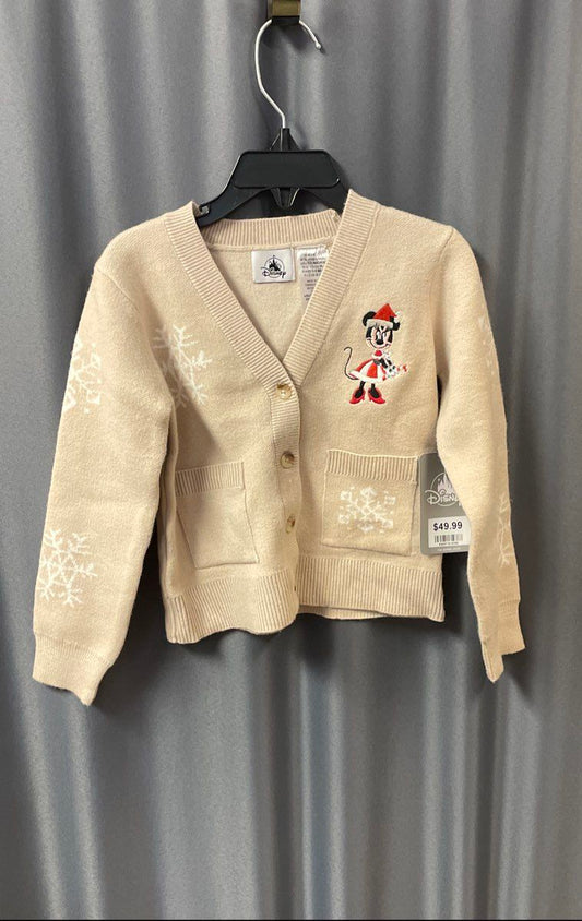 Disney Toddler Tan Minnie Mouse Christmas Snowflake Cardigan Sweater NWT Sz 3