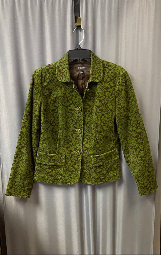 Talbots Women's Green Brown Damask Floral Corduroy Jacket Blazer Sz 6