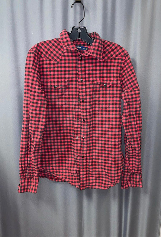 Polo Ralph Lauren Men's Plaid Western Shirt Red Black Snap Button Sz M