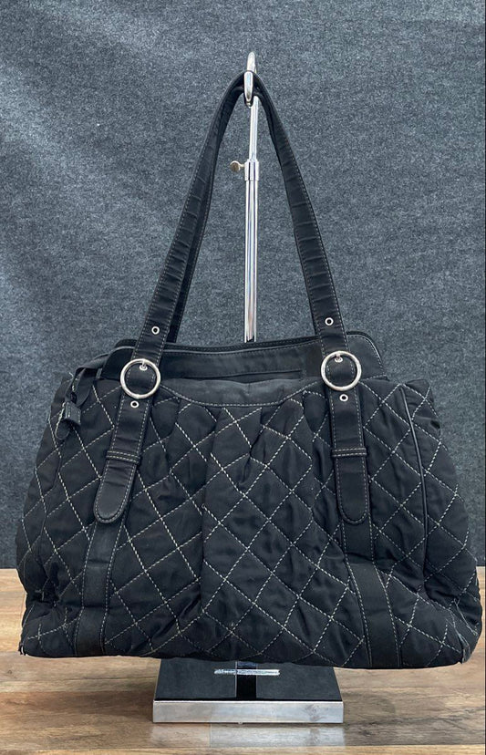 Vera Bradley Black Quilted Cotton Tote Bag Floral Interior Silver Hardware
