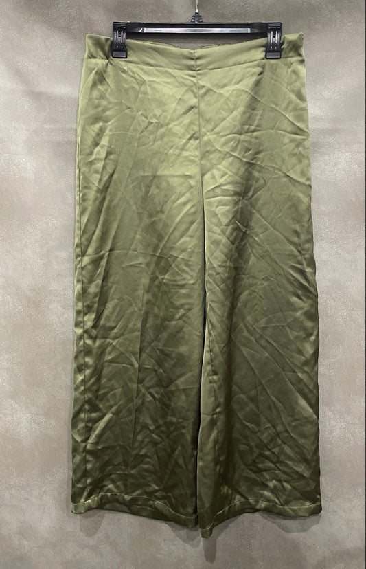 Rachel Zoe Women's Olive Green Silky Satin Wide Leg Pants Sz M