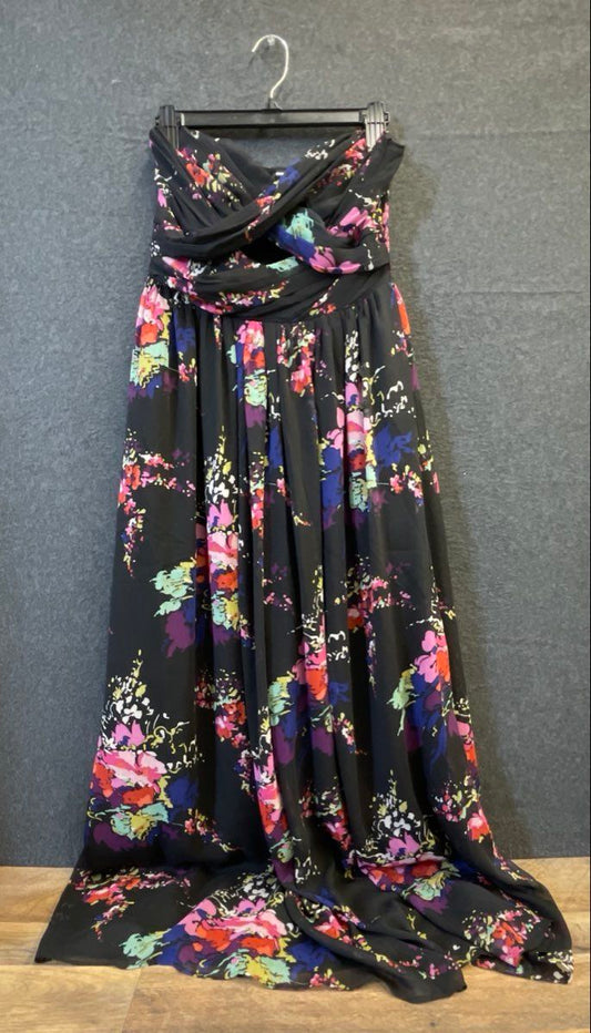 Express Women's Strapless Black Floral Maxi Dress Smocked Back Sz M