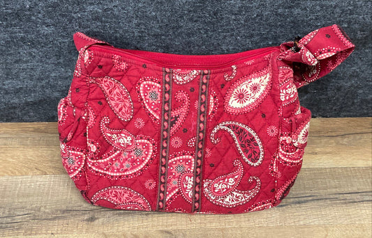 Vera Bradley Red Paisley Quilted Cotton Shoulder Bag Hobo Purse