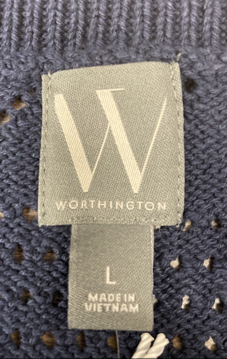 Worthington Women's Navy Blue Sleeveless Patchwork Pointelle Sweater Dress NWT L