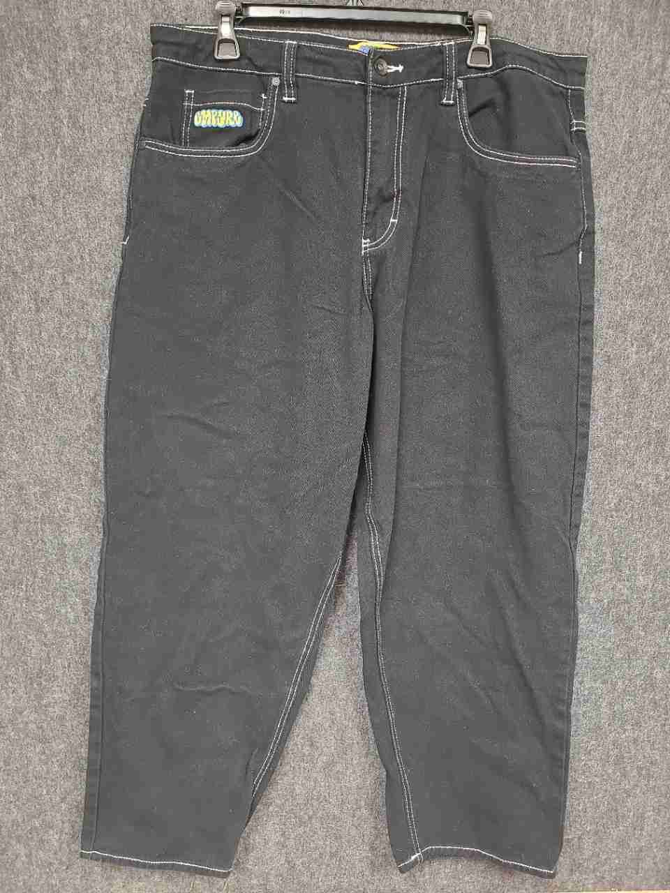 Empyre Men's Black Contrast Stitch Baggy Loose Fit Skate Denim Pants Sz 34