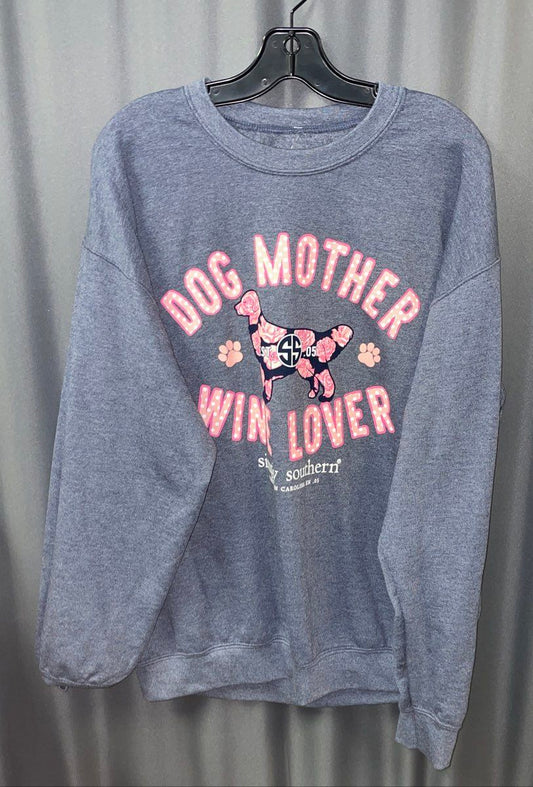 Simply Southern Women's Blue Dog Mother Wine Lover Sweatshirt NWT Sz L