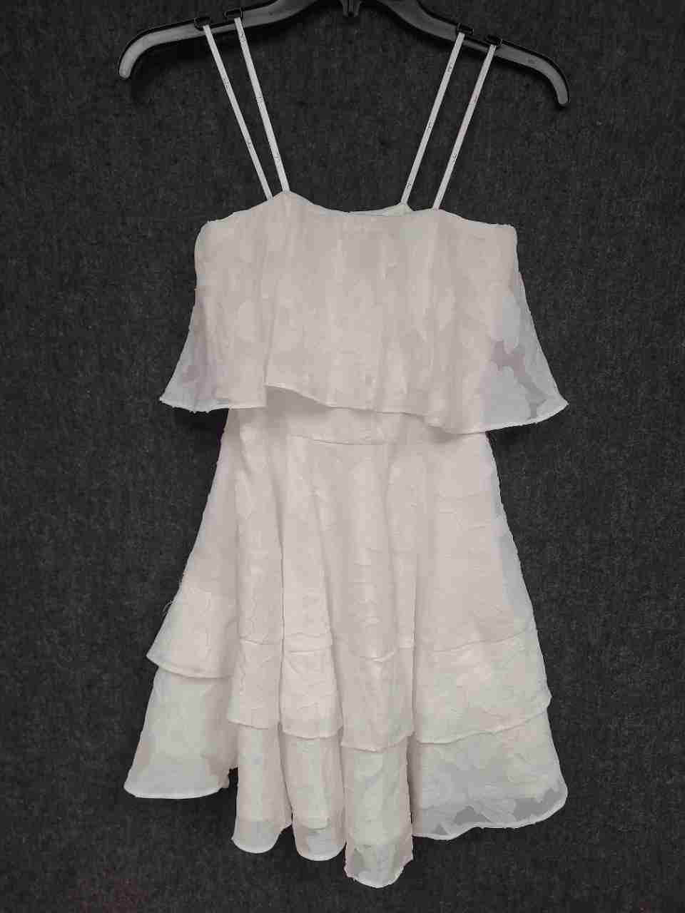 Lulus Women's White Flounce Tiered Floral Jacquard Mini Dress NWT Sz S