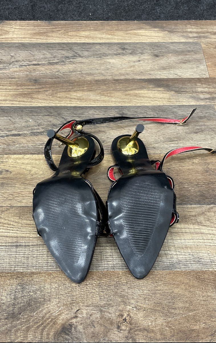 Yumermer Black Red Patent Pointed Toe Stiletto Sandals Size 37