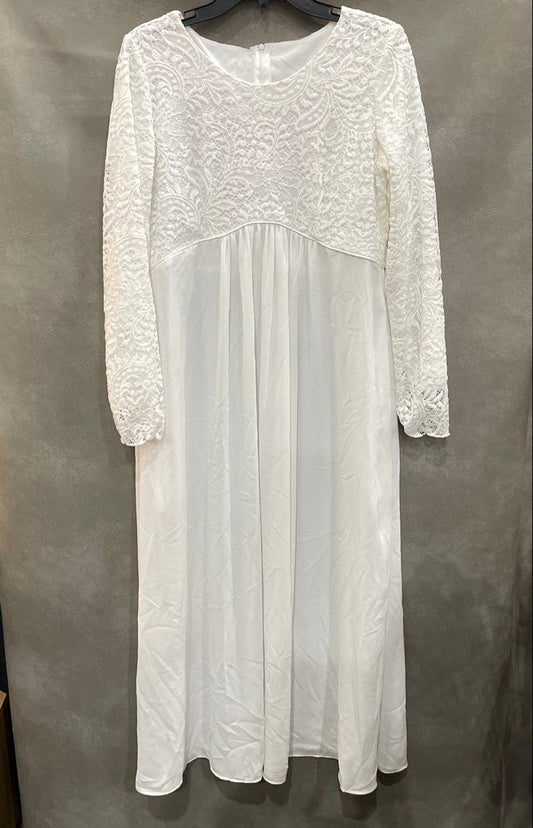 White Elegance Women's London Dress White Lace Bodice Long Sleeve Maxi Sz SP