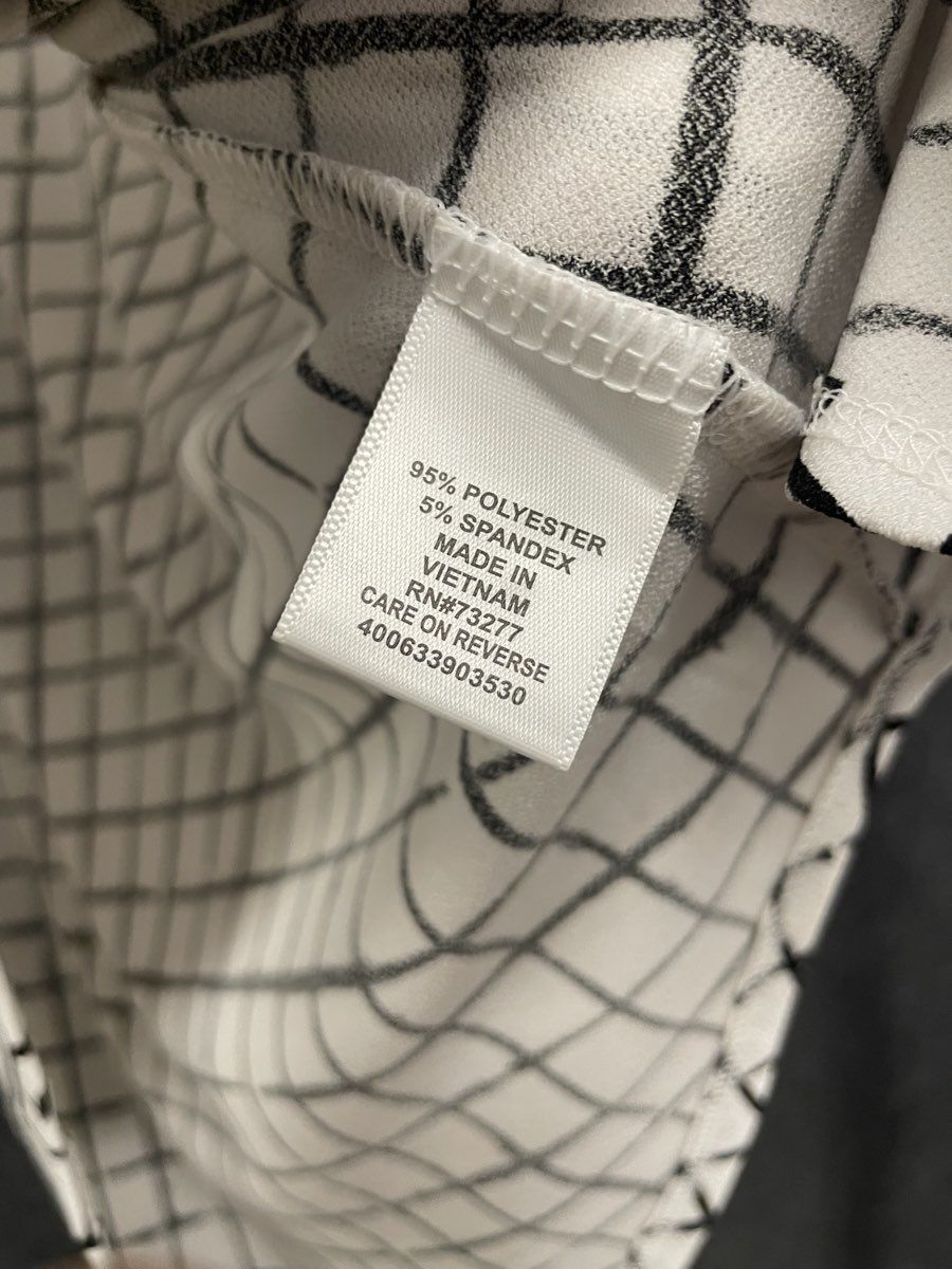 Elle Women's White Black Grid Pattern Bell Sleeve High Low Hem Blouse Sz M