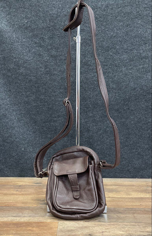 Unbranded Brown Pebbled Leather Sash Style Crossbody Organizer Bag Purse