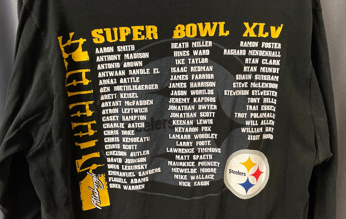 NFL Team Apparel Steelers Super Bowl XLV Roster Long Sleeve Tee Black Size XL