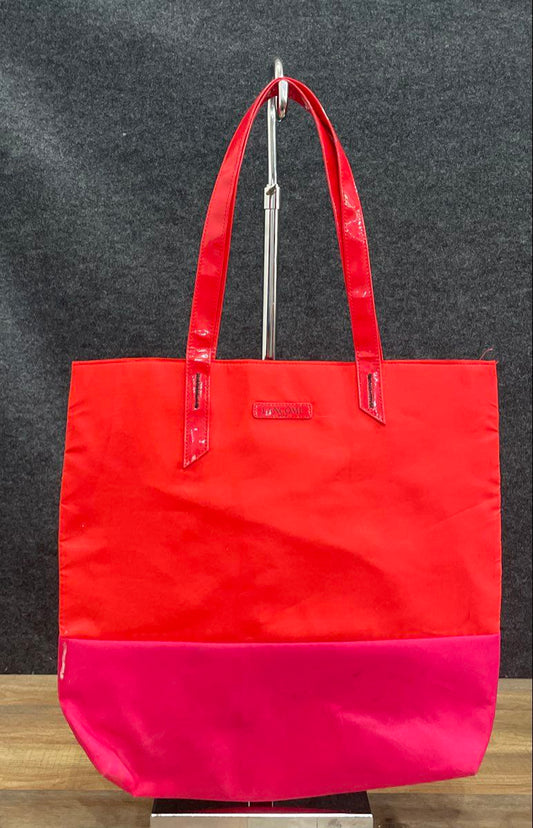 Lancome Paris Red Pink Colorblock Tote Bag Large Flamingo Print Lining