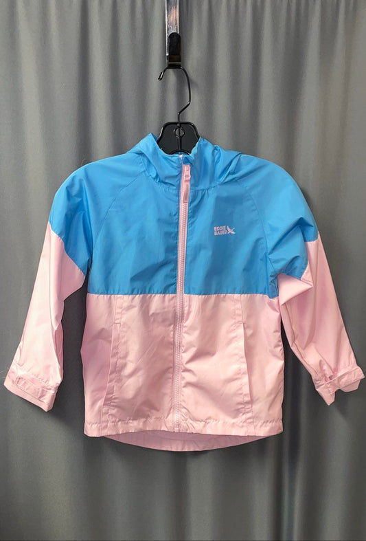 Eddie Bauer Kids Windbreaker Jacket Blue Pink Colorblock Hooded Sz XS (5/6)