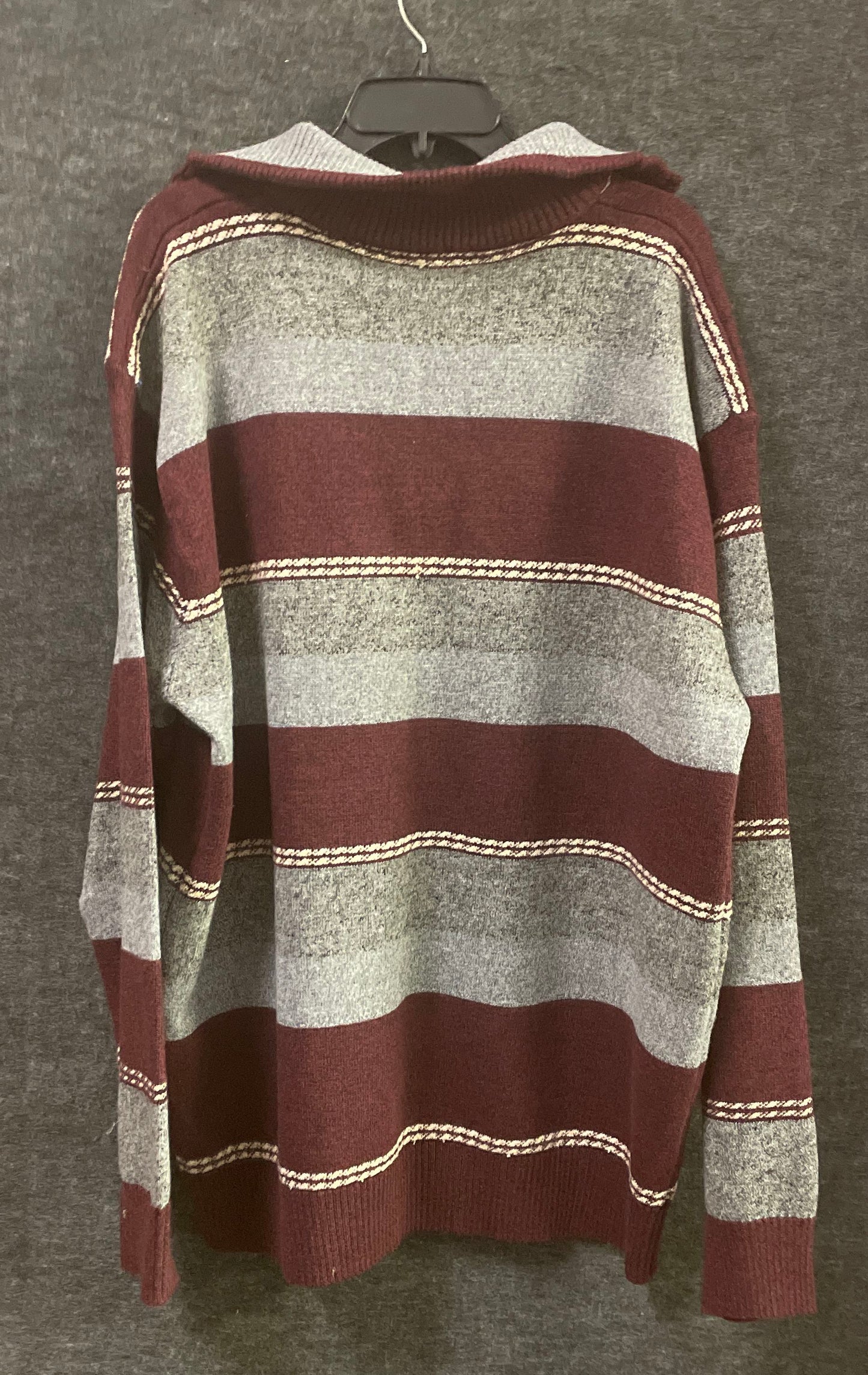 Vintage 90s Pronti Men's Pullover Sweater Burgundy Gray Striped 1/4 Zip Sz 4XL