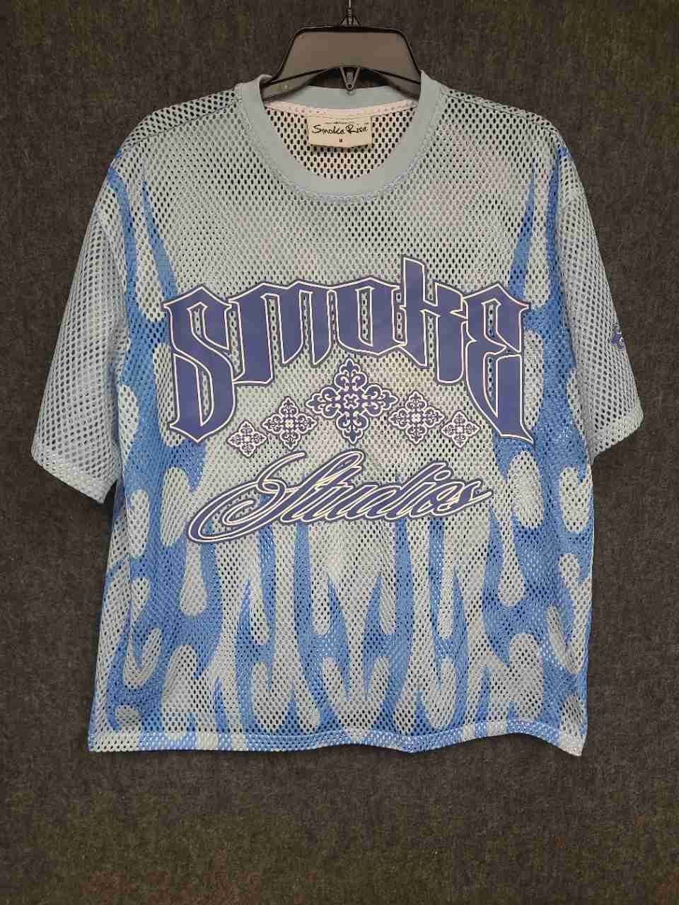 Smoke Rise Men's Mesh Jersey Shirt Blue White Flame Smoke Studios Graphic Sz M